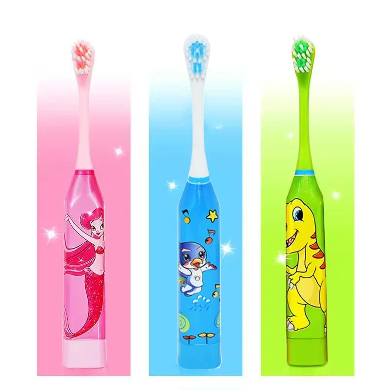 Electric Toothbrush For Kids Soft DuPont Bristle With Replaceable Head Cartoon Patterns Battery Toothbrush IPX7 Waterproof Brush