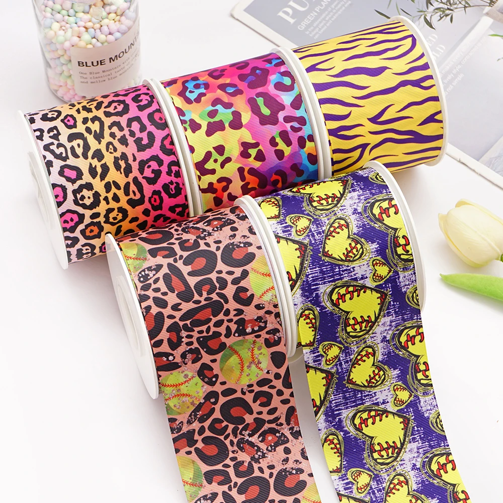 5 Yards Leopard Sport Printed Grosgrain Satin Ribbons For Bows DIY Craft Decoration Packaging Supplies. 77908