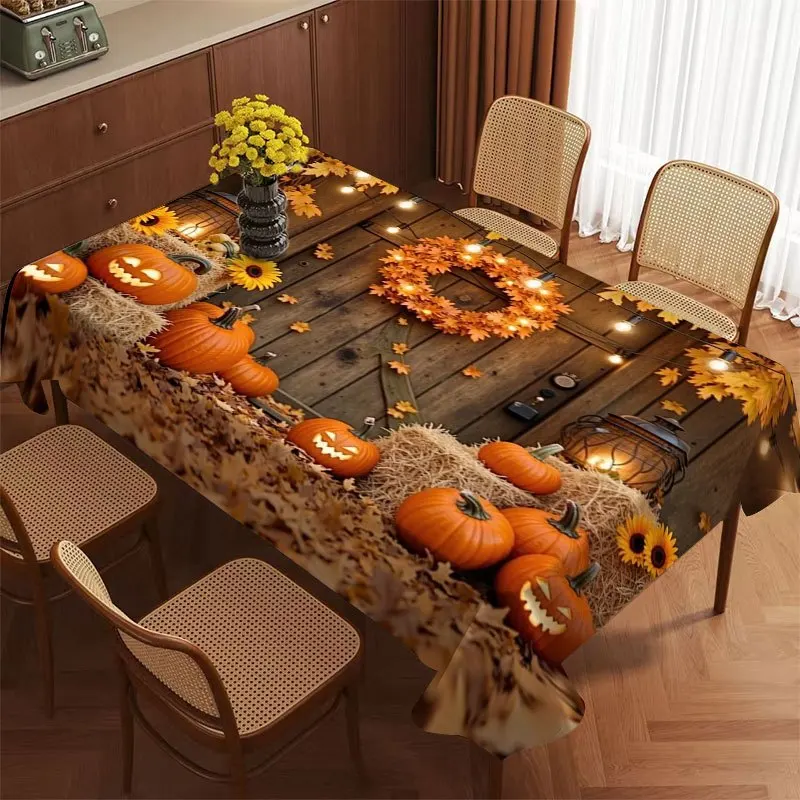 Thanksgiving Pumpkin Maple Rectangle Table Cloth for Tables Decor Home Dinner Reusable Tablecloth for Wedding Party Decorations