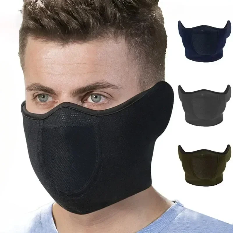 1pcs Winter Windproof Outdoor Fishing Warm Mask Sports Running Cycling Face Cover Polar Fleece Half Mask Ear Protection BlackCap