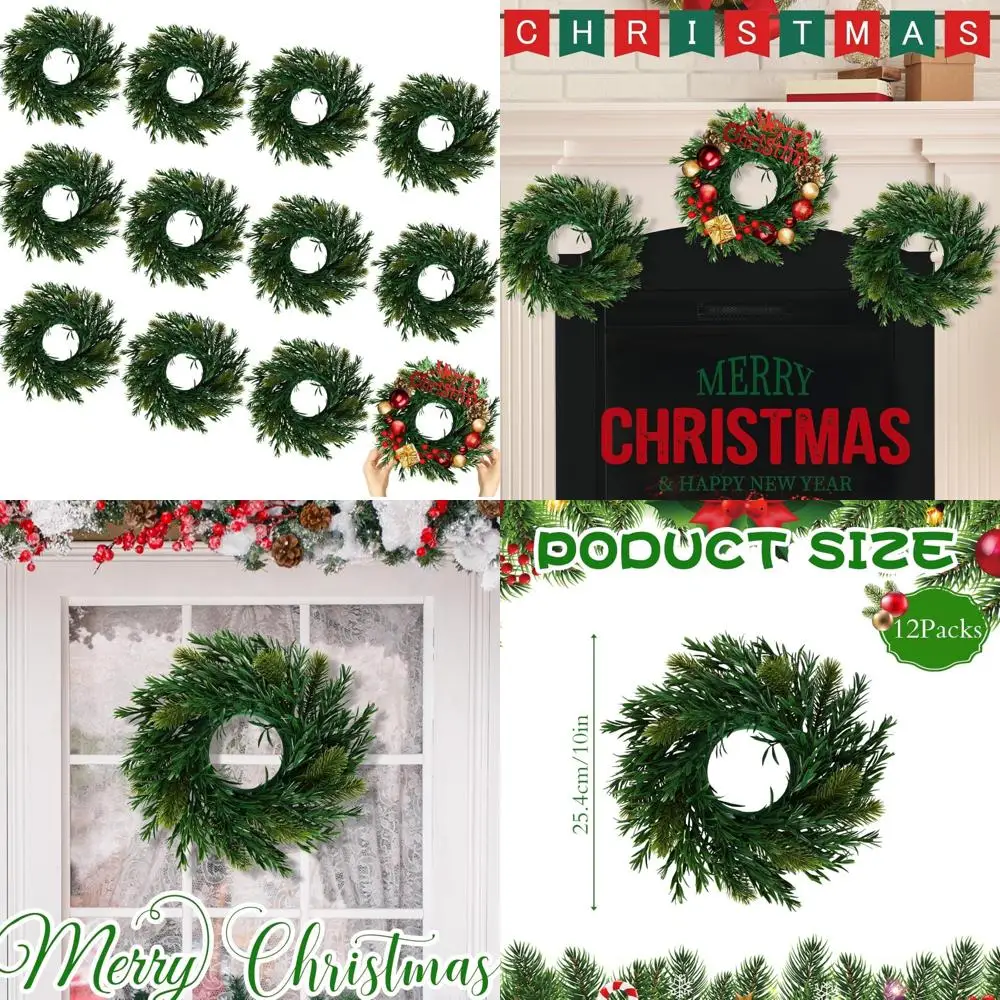 

Artificial 10 Inch Green DIY Christmas Wreath Set of 12 for Door and Farmhouse Style Decorations