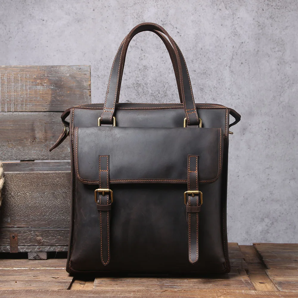 S.WORKER Vintage Echtleder Laptop-Rucksack Herren Casual Schultasche Crazy Horse Rindsleder Tasche Aktentasche Umhängetasche – Detail 7
