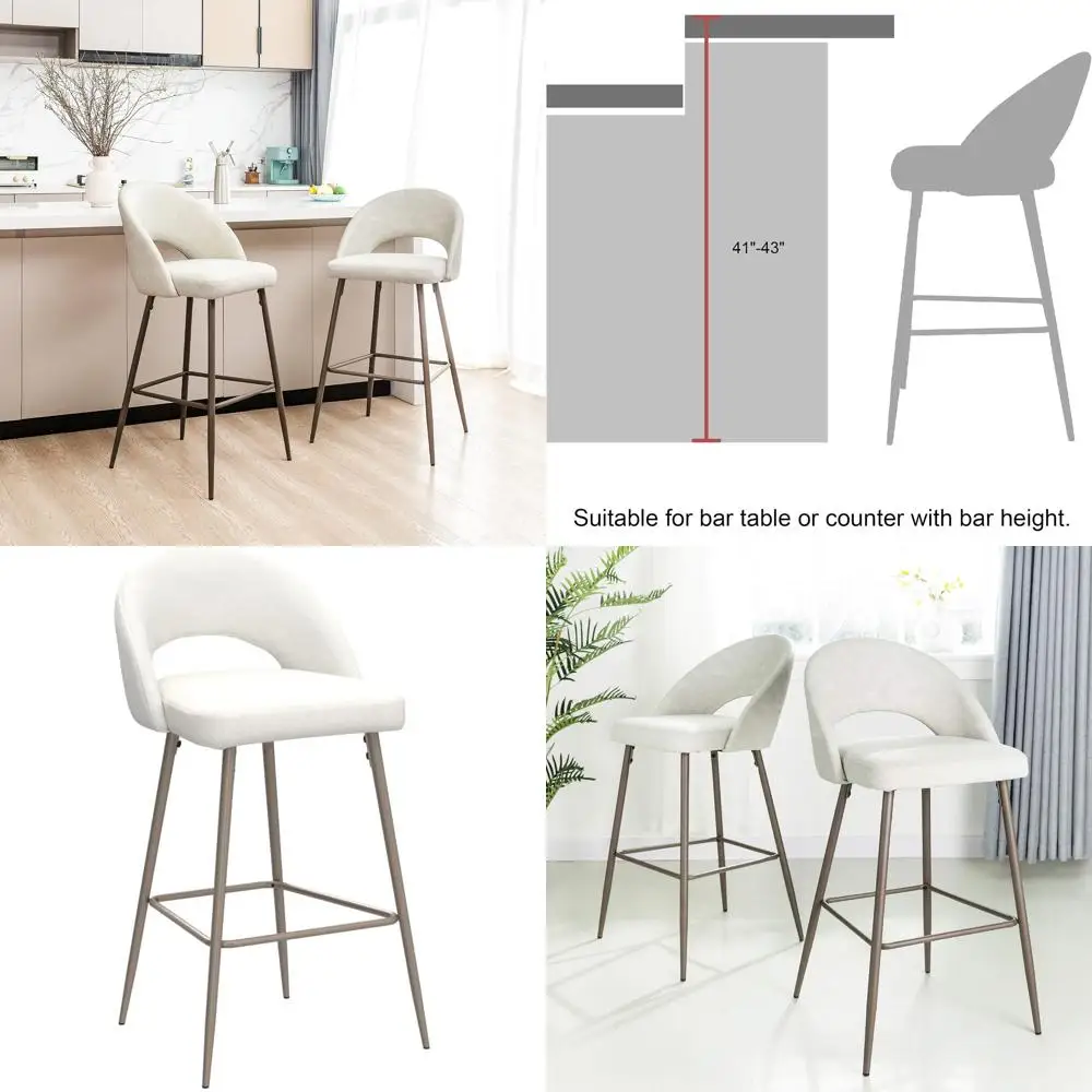 Set of 2 Modern Mid-Century 29 Bar Stools with Backrest and Footrest, Upholstered Two-Tone Color L