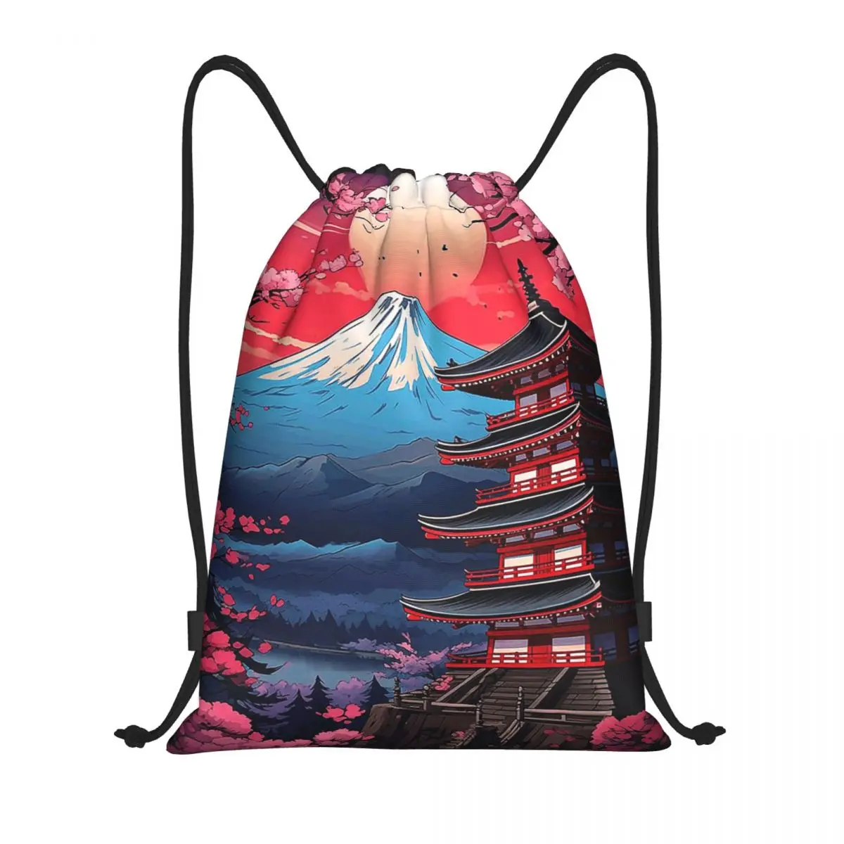 

Japan Sakura Cherry Blossoms With A Red Rising Sun Backpacks Portable Drawstring Bundle Pocket Shoes Bag Book Bags for Travel