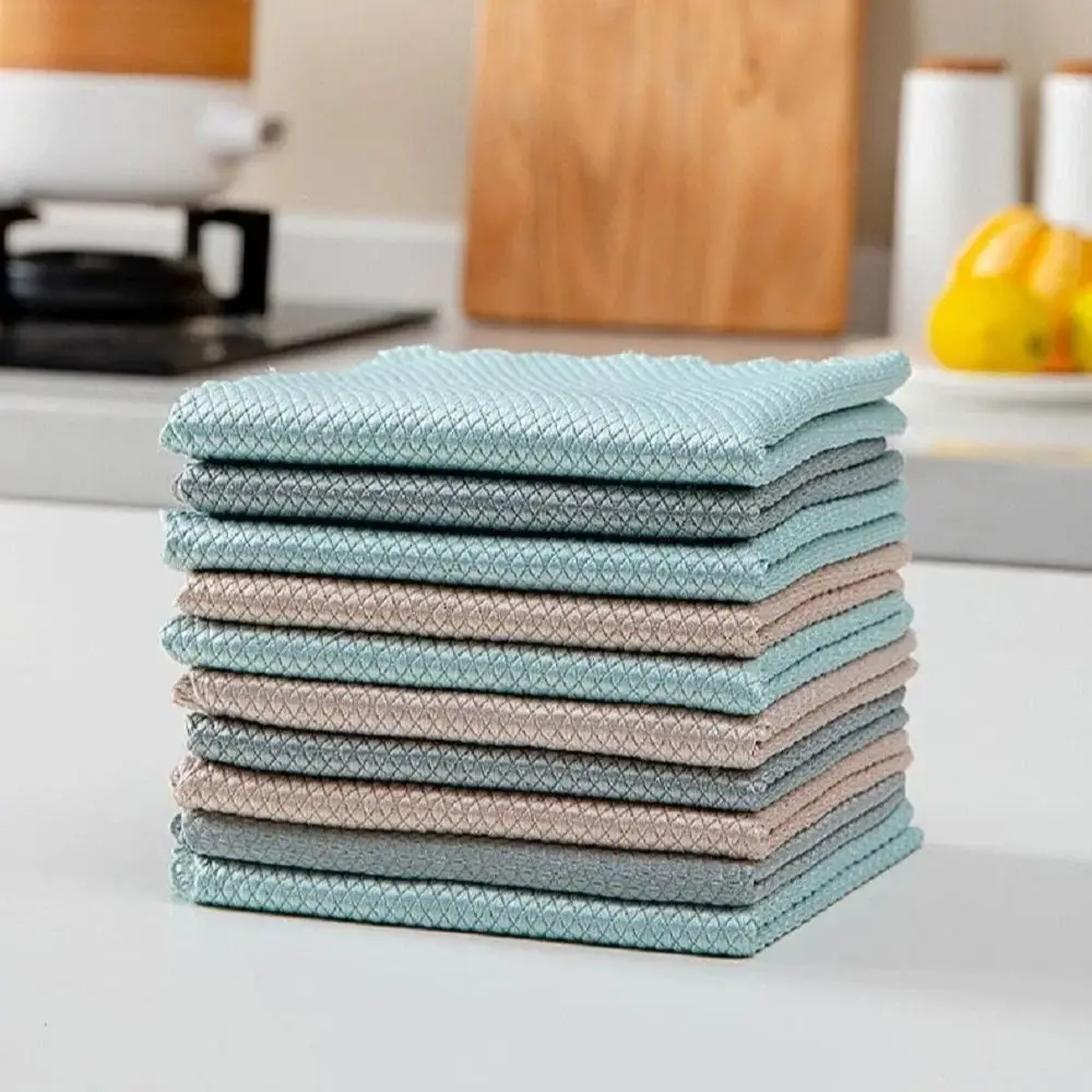 5/10/20PCS Glass Cleaning Cloth Dishcloth Lint Free Window Cars Kitchen Mirrors Traceless Reusable Fish Scale Rag Polishing Tool