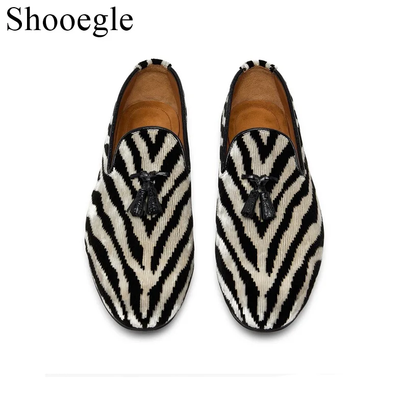 Tassels Leopard-print Low-heel Animal Print Pattern Loafers Foot Groove Design Party Wedding Office Casual Shoes Men