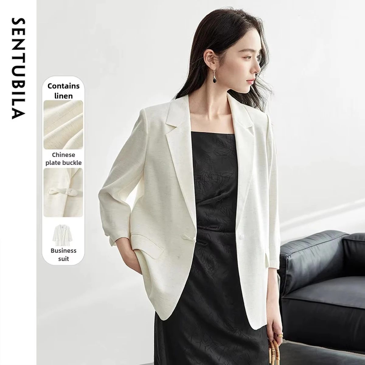 

SENTUBILA Business Women's Blazers 2025 Autumn Office Lady Commute Female Tops Solid Seven-quarter Sleeve Jackets 151X58224