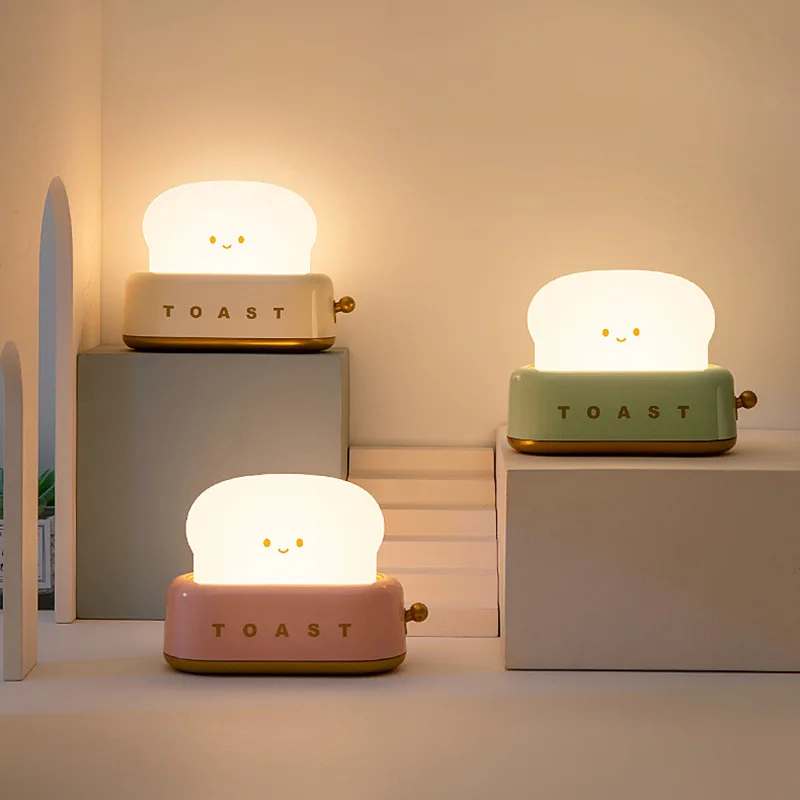 1 Pc Cute Bread Toast Light USB Charging Toaster Nightlight Creative Rechargeable Led Lamp Bedroom For Birthday Gift