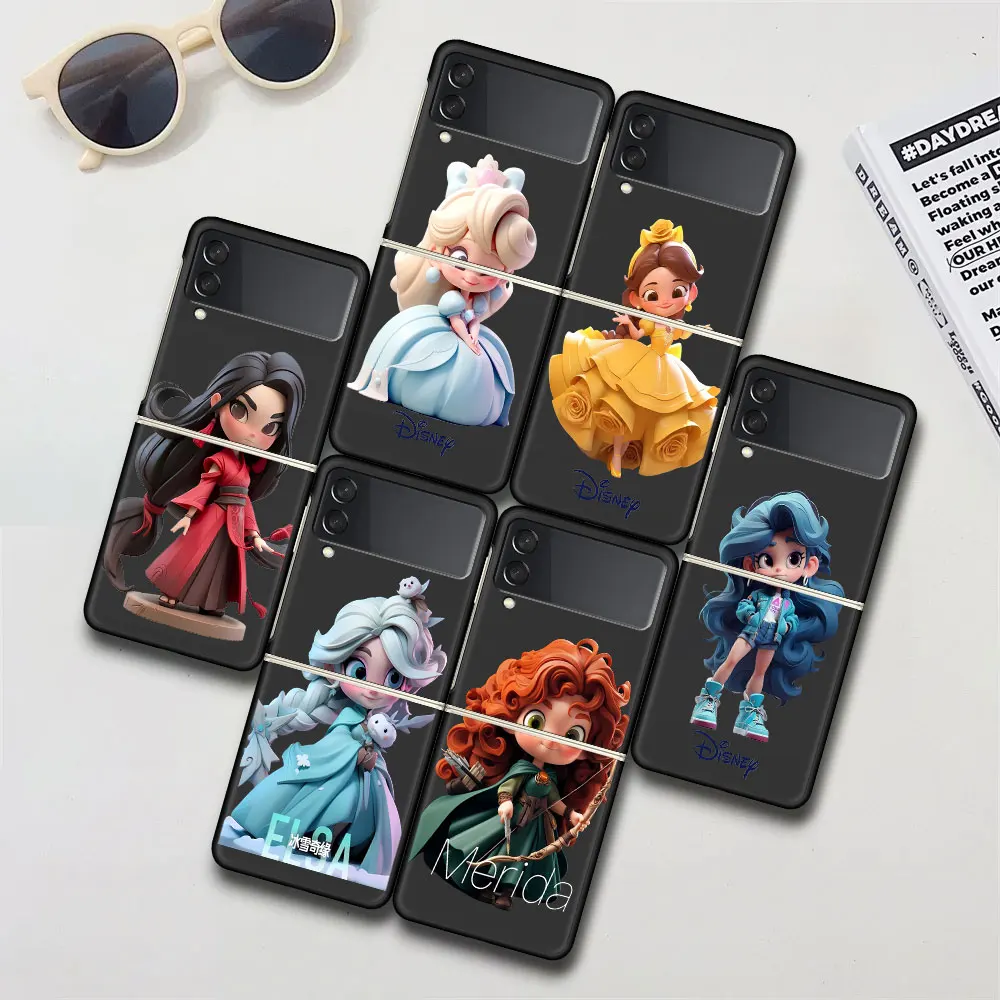 Disney Princess Art Phone Case for Samsung Galaxy Z Flip 4 3 5G Hard PC Cover Flip4 Flip3 Black Funda Capa Zflip4 Zflip3 Coque