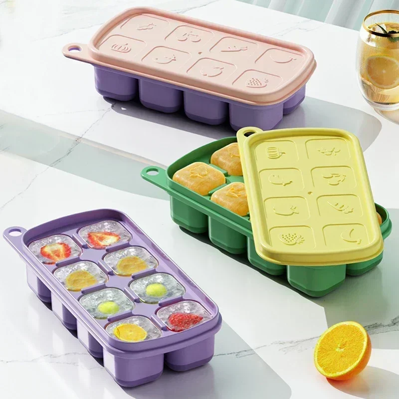 PP Food Grade Silicone Ice Tray Food Supplement Box Low Temperature with Cover Easy To Clean Children's Baby Rice Cake Mold Box