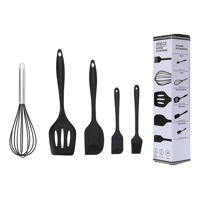 5Pcs Silicone Cooking Utensils Set Non-Stick Silicone Cake Spatula Cooking Shovel Whisk Oil Brush Flexible Kitchen Utensils Sets