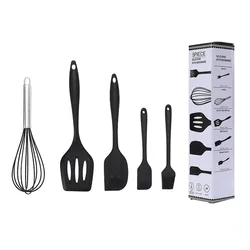 Juego de utensilios de cocina de silicona antiadherente, espátula para pasteles, pala para cocinar, batidor, cepillo de aceite, Flexible, 5 piezas