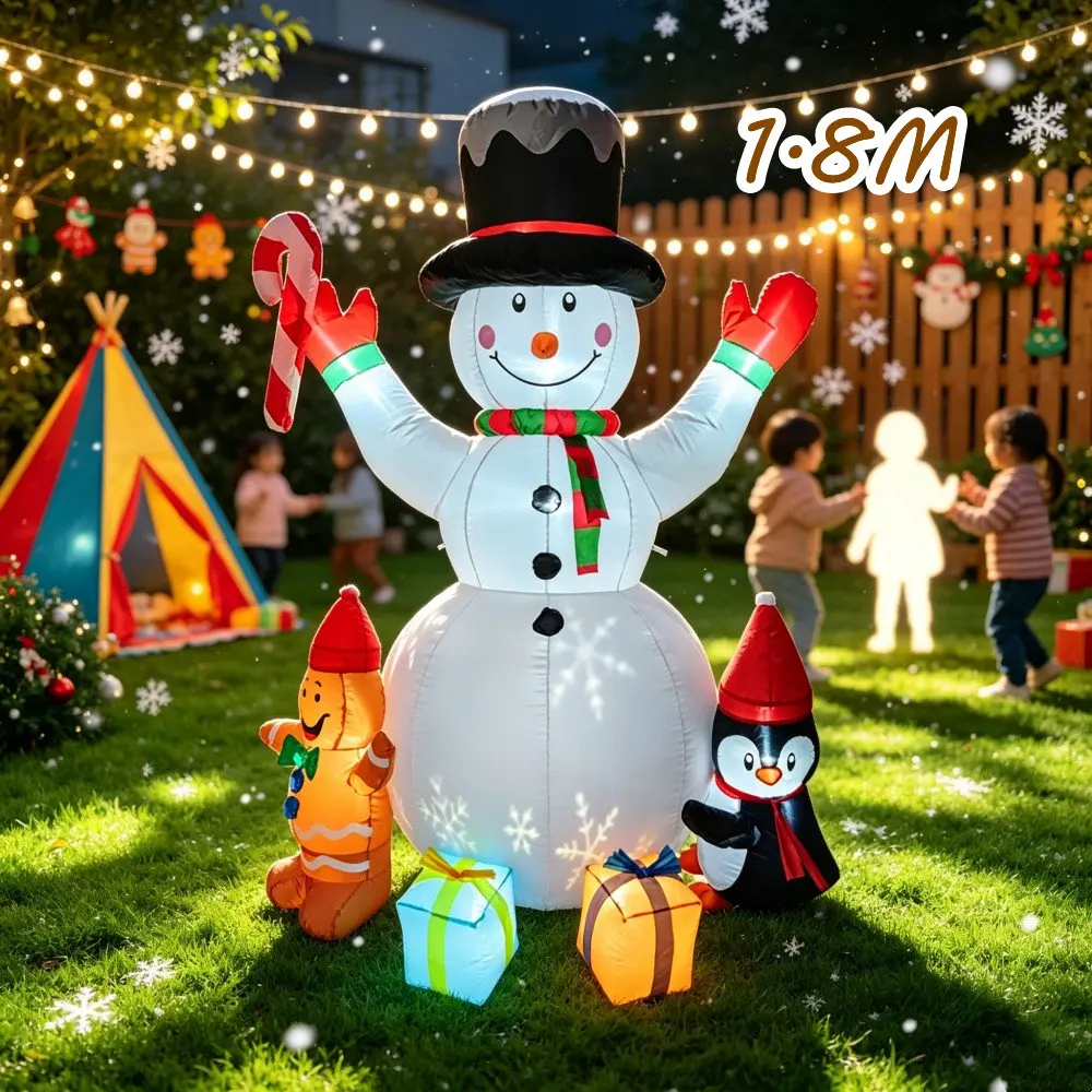 6FT Christmas Inflatable Snowman Gingerbread Penguin Gift Box Built-in LED Color Projection Suitable For Garden Lawn Decoration view 3