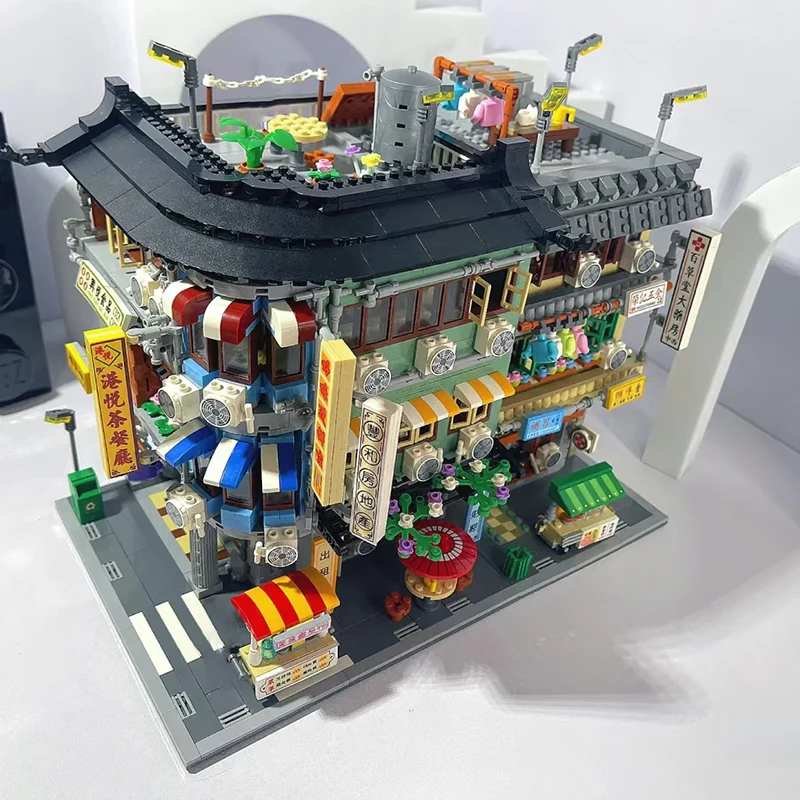 City Hongkong Retro Street View Building Blocks Creative Corner Commercial Architecture Pharmacy Mini Bricks Construction Toys