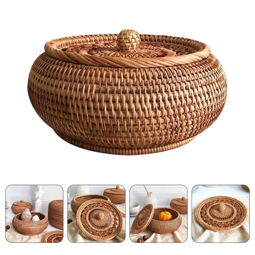 Sturdy Rattan Storage Basket with Smooth Surface Woven Fruit Snack Dessert Holder for Bedroom Study Living Room Home Office