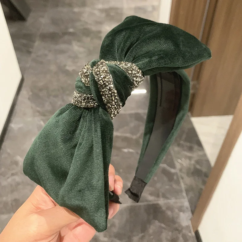 South Korea\'s High-end Flannel Hairband Handmade Diamond-studded Super Flash Luxury Big Bow Wide-brim Hair Band Ladies Headband