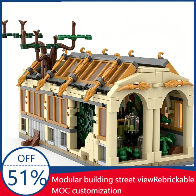 

753PCS Medieval Architecture Herbology Classroom Greenhouse Street View Architecture Building Blocks Educational Toy Gift Kids