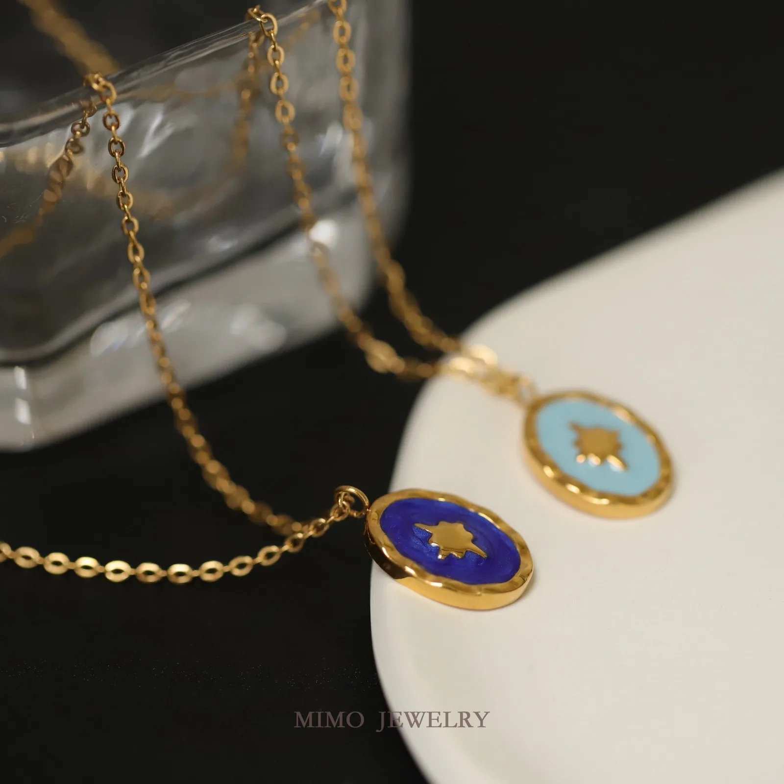 

Свежие овальные восьмиугольные звезды синие капельные масляные подвески кулон поставки DIY ручные позолоченные аксессуары из нержавеющей стали 13x20 мм