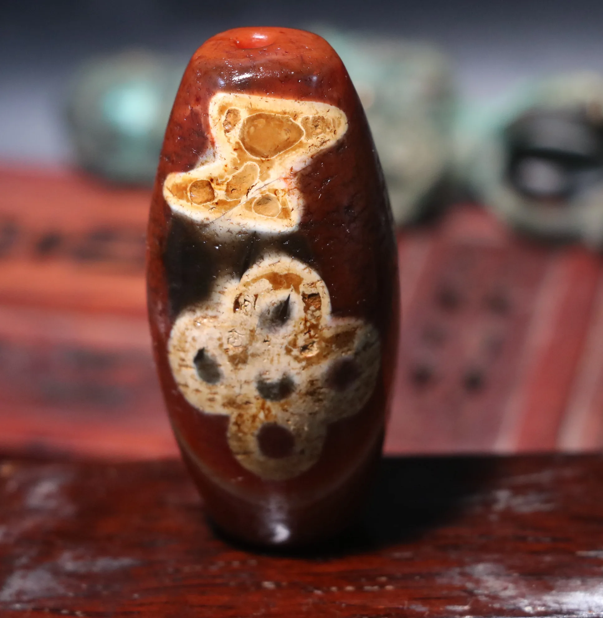 LKbrother Talisman Treasure Ultra  Energy Tibetan Top Old Agate Red Combine LS Drum 5 Eye Lightening dZi Bead 54*26MM