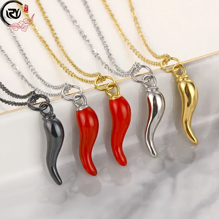 

Plated Flat Marina Chain with Italian Horn Pendant Necklace