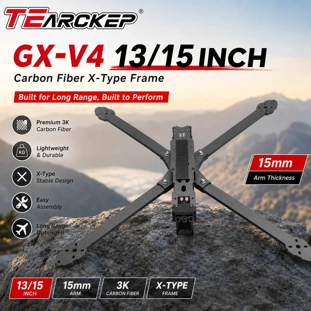 TEARCKEP GX-V4 13 15 Inch Carbon Fiber Frame X Type for Large FPV Long Range Drone 15mm Arm