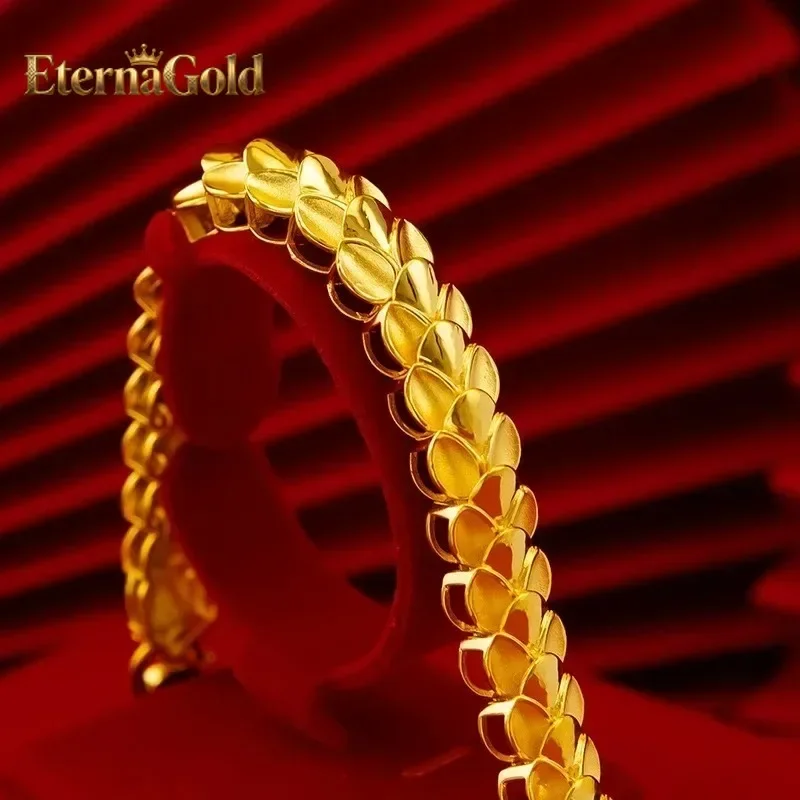 EternaGold 24K Yellow Gold 9999 Real 5D Precision Dragon Bone Bracelet for Men, with Dragon Head
