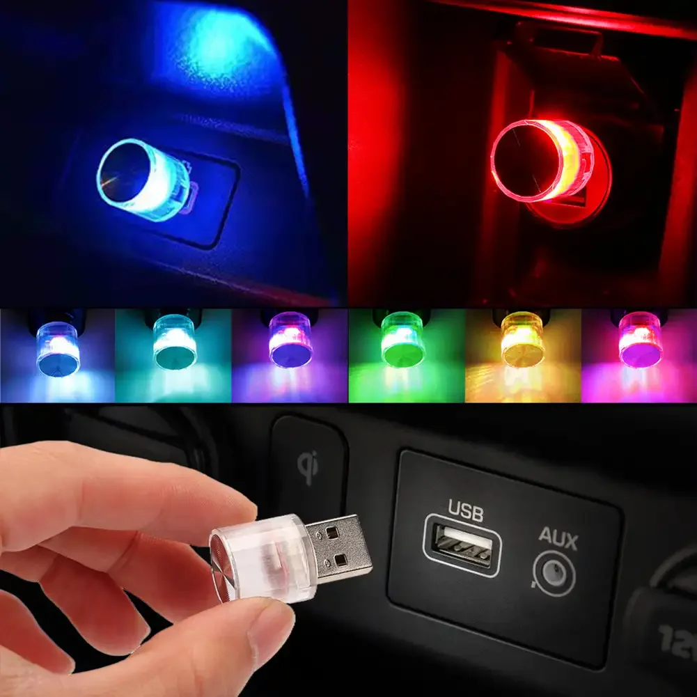 Car Mini USB LED Atmosphere Lights Decorative Lamp Party Ambient Modeling Automotive PortablePlug Play Auto Interior Room Decor