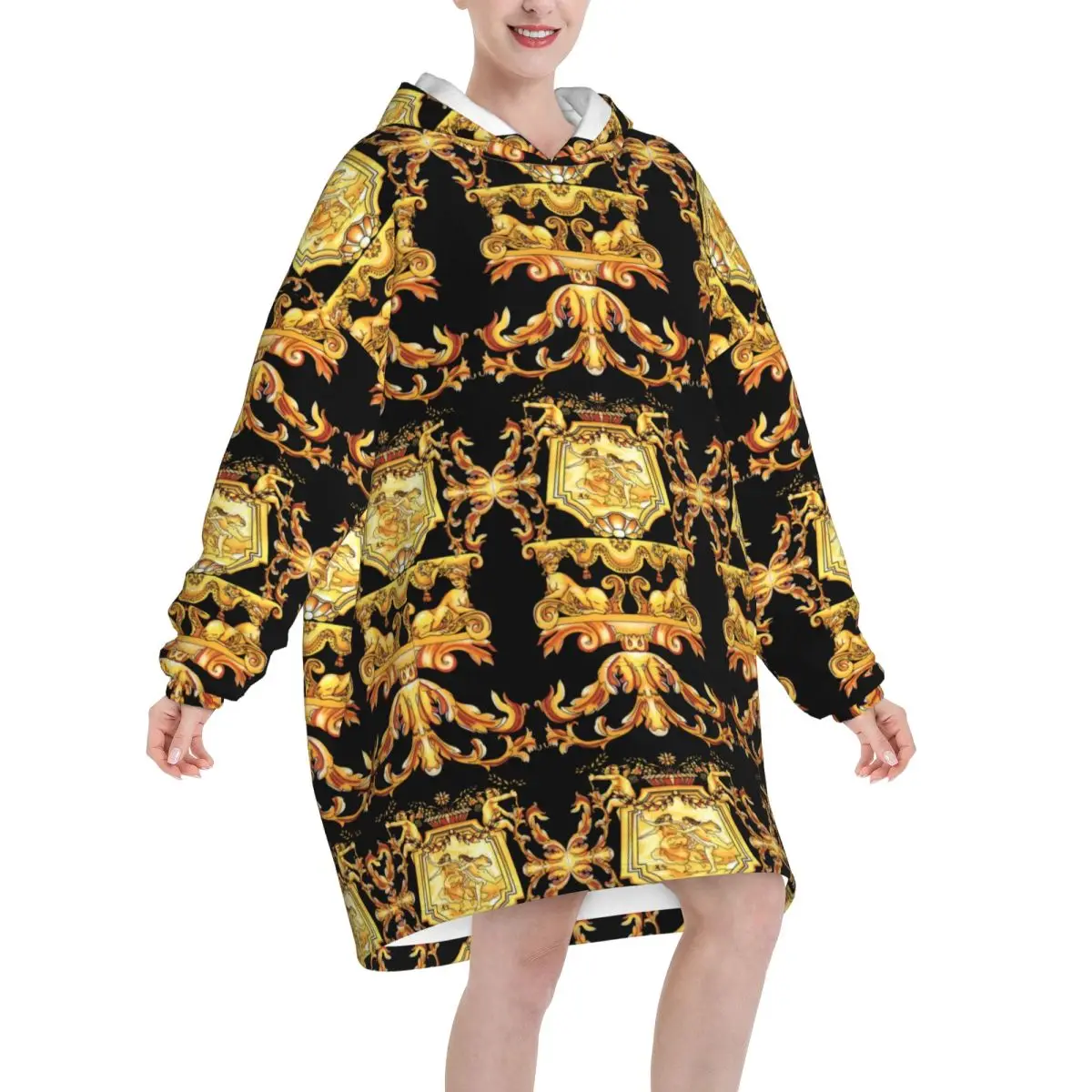 Golden Baroque Wearable Blanket Hoodie Oversized Hooded Blankets for Women Soft Warm Cozy Flannel Fleece Pullover Sweatshirt