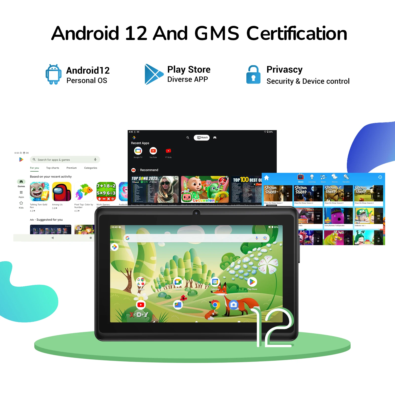 XGODY 7-calowy tablet dla dzieci Android Tablety dla dzieci Nauka Edukacja Bluetooth WiFi Opcjonalnie Śliczne etui ochronne Prezent dla dziecka