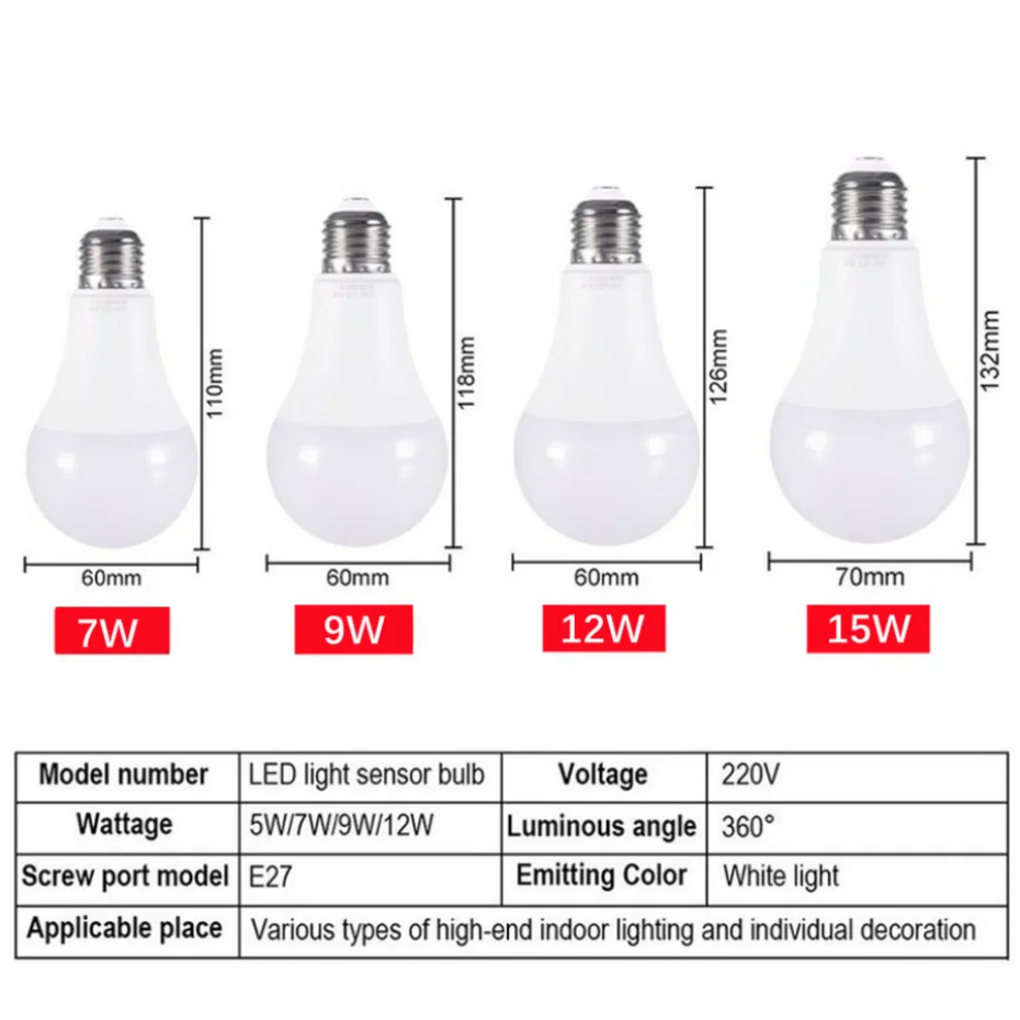 Uookzz LED E27 Lichts teuerung Sensor Glühbirne 12W 9W 7W AC85-265V Tag Nachtlicht Auto auf Off Patio Veranda Smart Lampe für den Garten