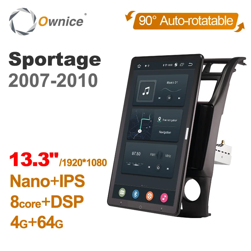 

1920*1080 Nano Ownice Android 12.0 for Kia Sportage 2007-2010 Car Radio Video Audio 13.3" IPS Rotatable 360 8G 256G Tesla Style