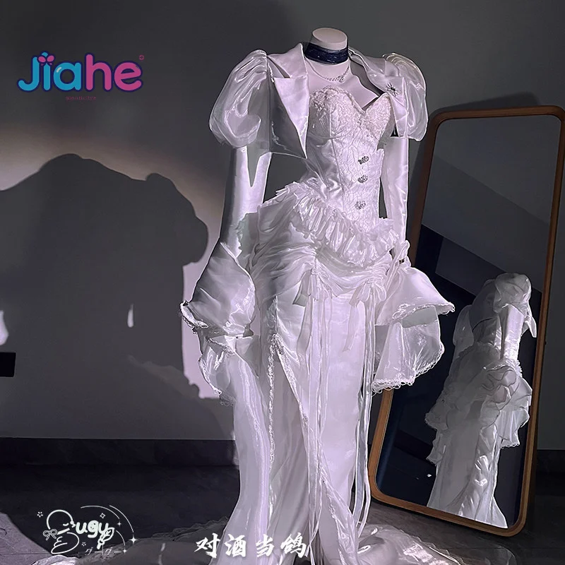 

Theresa Cosplay Costume Game Arknights Women elegant white long dress props accessories wig Halloween party new Theresa uniform