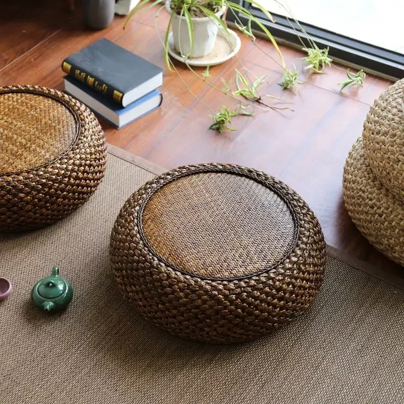 Thickened Woven Rattan Tatami Cushion Round Yoga and Meditation Floor Mat Comfortable Seat for Worship Buddha Sitting Home Decor