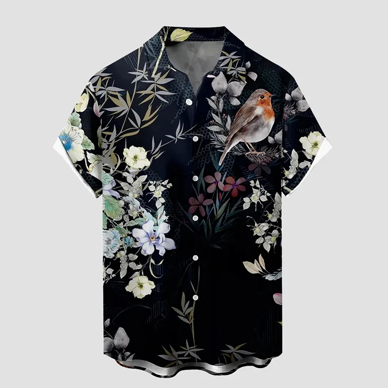 

Hawaiian Casual Vacation Shirt For Men's Retro 3d Printed Flowers Animal Shirts Street Fashion Short Sleeves Lapel Button Blouse