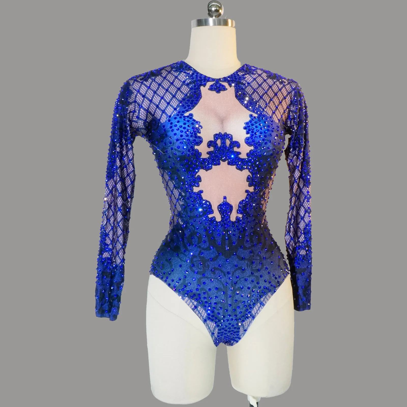 

Custom Royal Blue Crystal Bodysuit Women Cabaret Costume Siren Sparkle Stage Performance Birthday Club Drag Queen Dance Wear​