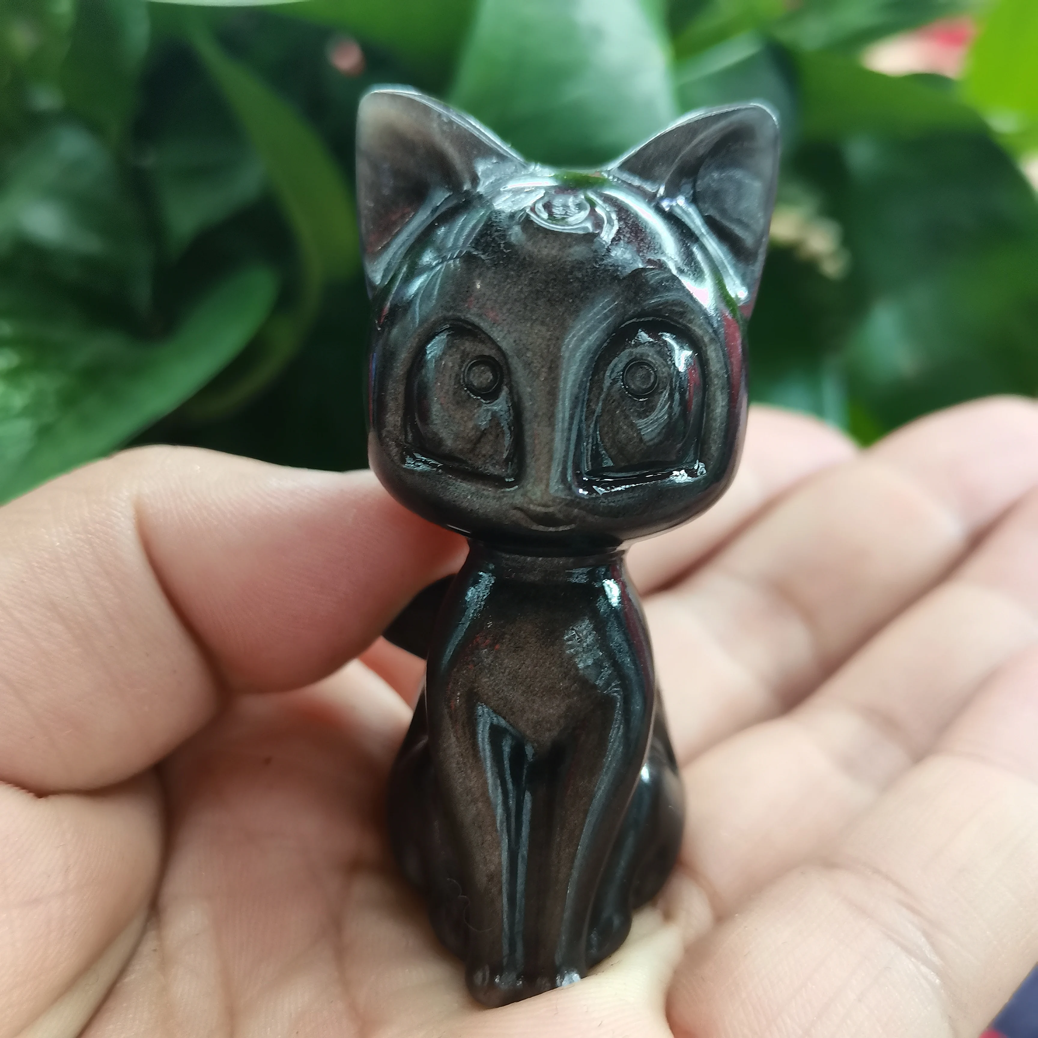 

Natural Silver Obsidian Cartoon Cat Carving Cute Animal Crystal Healing Energy Fengshui Home Decoration Gift 1PCS