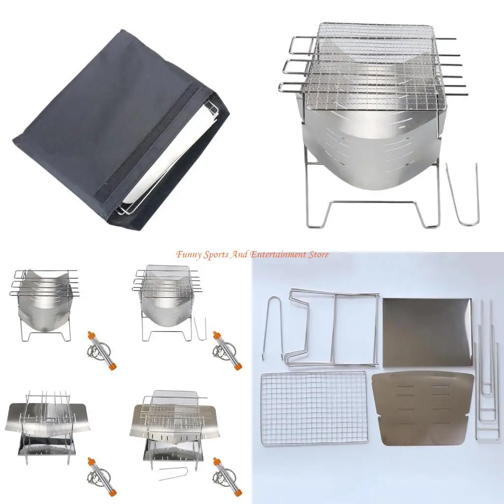 

C4DE Camping Stove Grill Folding Stainless Steel Firewood Buring Stove for Camping Cooking BBQ