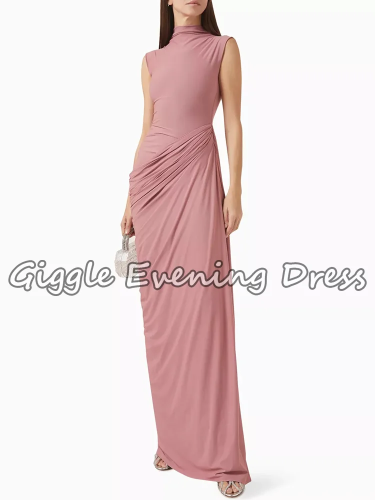 Rosa High Neck Arabisch Abendkleid für Frauen Cap Sleeve Falten Stretchy Meerjungfrau Hochzeit Party Kleid Vestido De Noche Angepasst