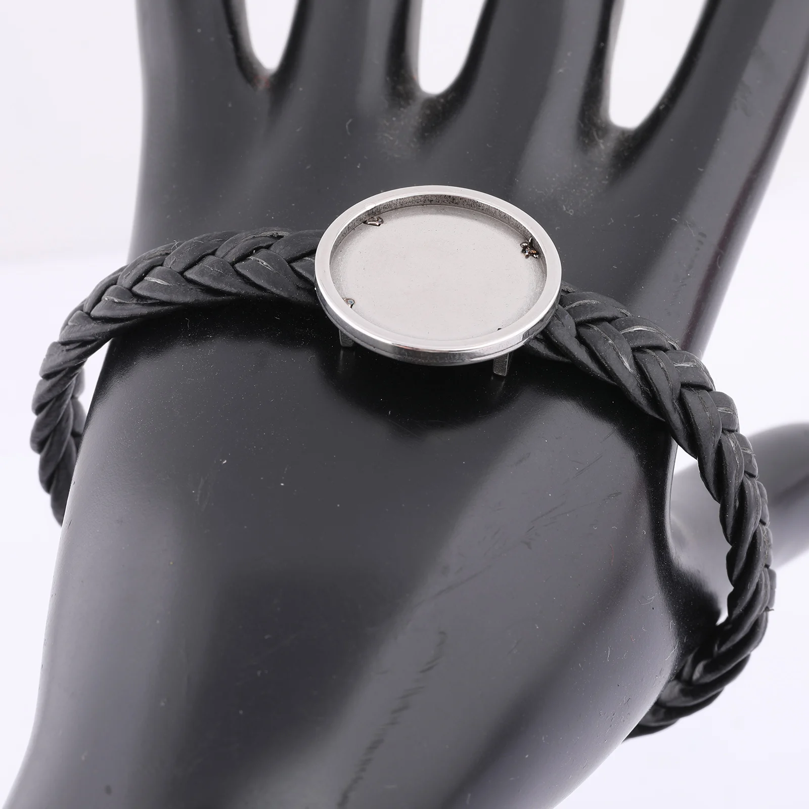 2pcs leather cord bracelet base blanks fit 20mm cabochon setting trays stainless steel diy jewelry making accessories 20cm long