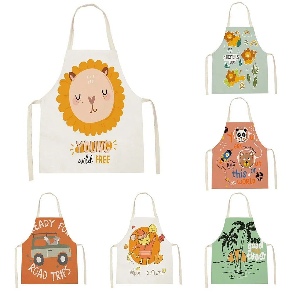 Cartoon Lion Truck Kitchen Apron Cleaning Cute Animal Daisies Bee Aprons Home Cooking Household Cleaning Pinafore Adult Kids Bib