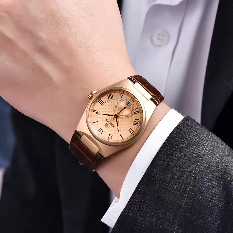 BENYAR 2025 Neue Top Marke Luxus Gold Quarzuhr Für Männer Original Sport Wasserdicht Militär leder Reloj Hombre