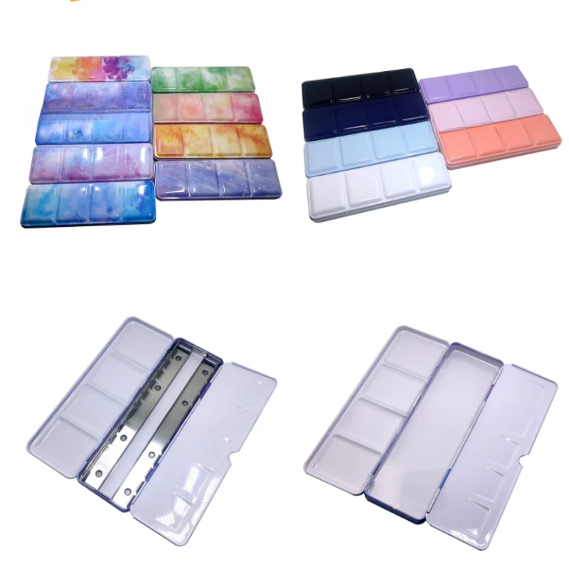 24 Color Card Slot Tinplate with Card Holder Solid Watercolor Paint Box Portable Art Drawing Palette Box Painting Supplies