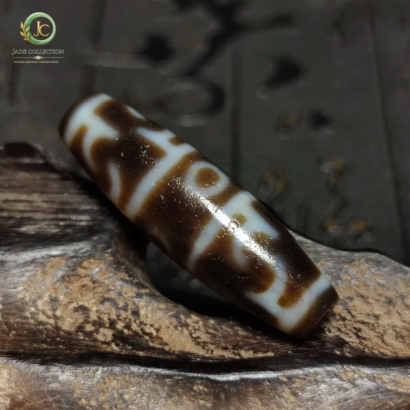 High Fat Dark Old Black/White 12*38mm Tibet Lotus Master's Magic Tool Totem Agate  DZI Beads Men&women jewelry DIY Free Shipping