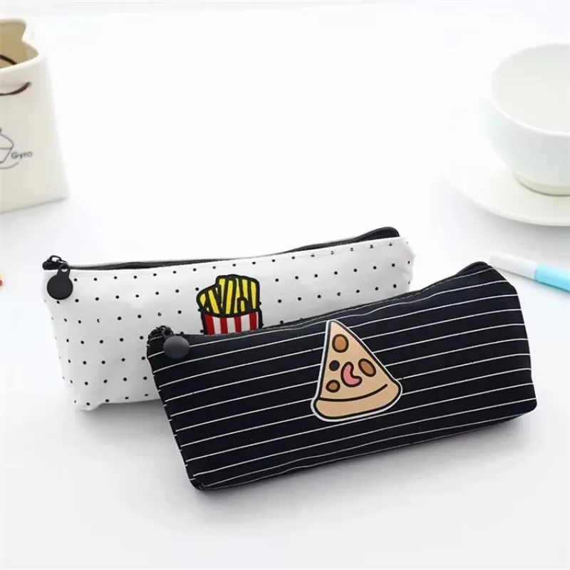 1pcs Pizza& French Fries& Sandwiches& Coke Printing Case Cute Student Pencil Storage Bag Food Canvas Stationery