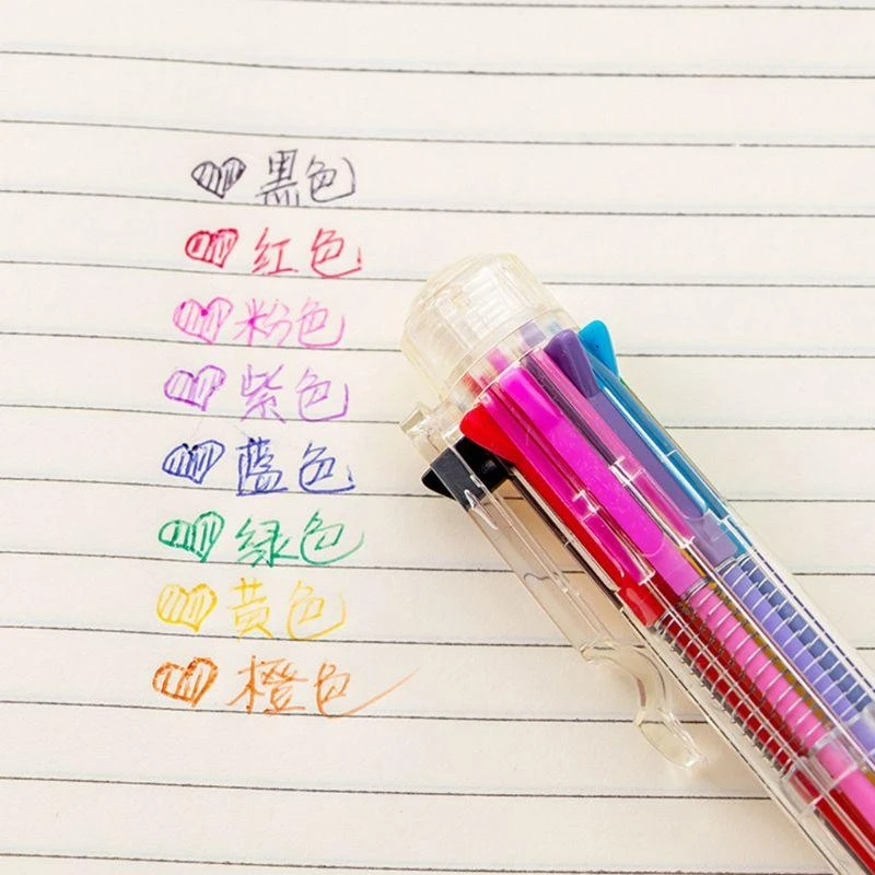 62KA لـ Creative Multicolor Ballpoint Pen جميل قرطاسية الصحافة 8 Color Oil Pen FO