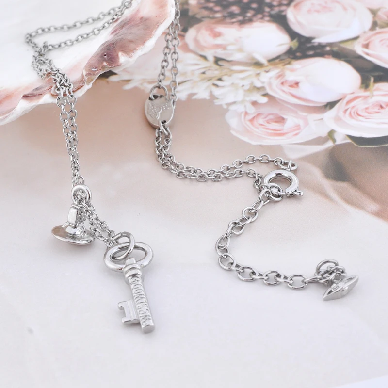 

S925 sterling silver creative personalized design key-shaped couple charm pendant necklace classic simple jewelry