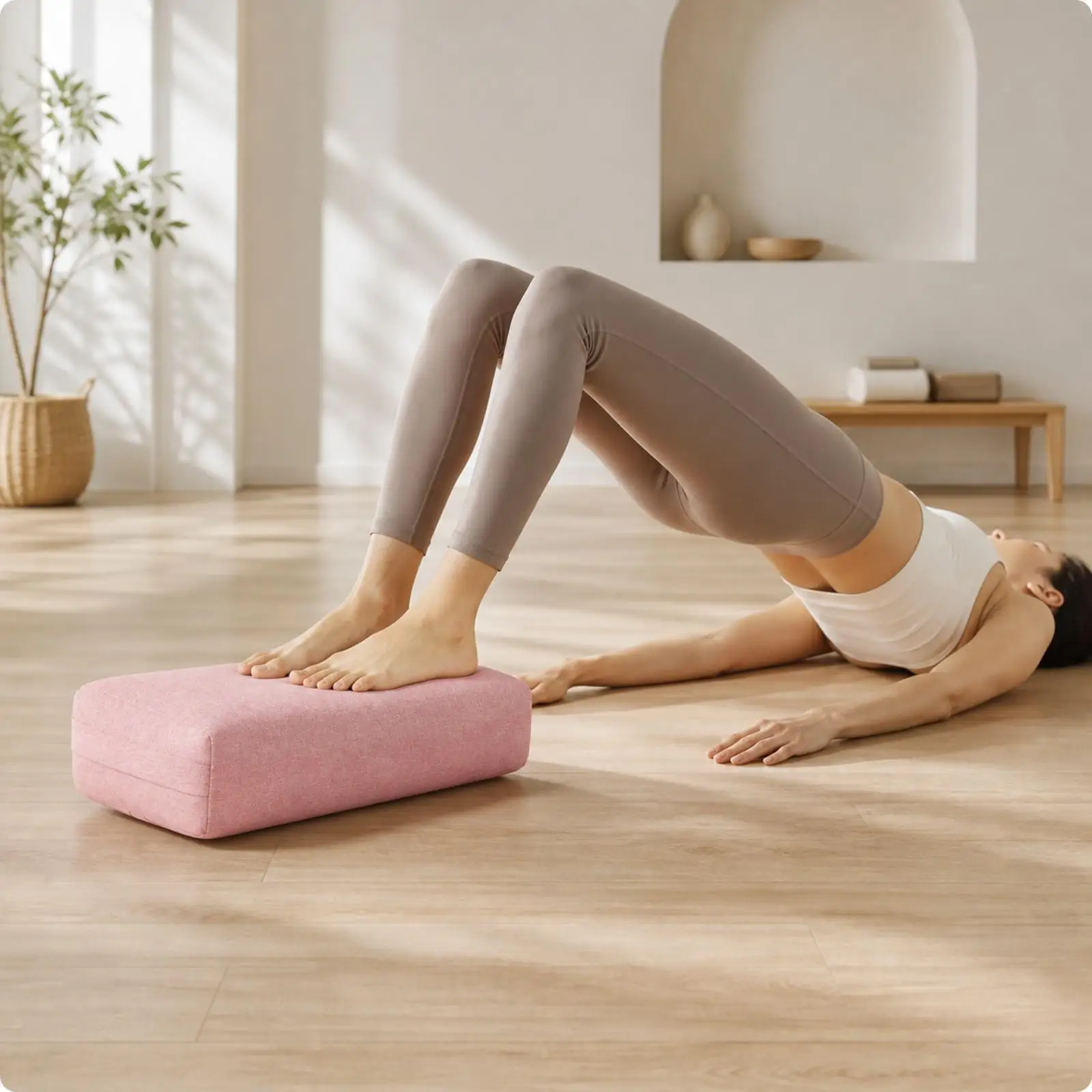 Firm Yoga Bolster Pillow Cotton Linen Feel Stretch Cushion for Restorative Practice with Washable Zippered Cover Support
