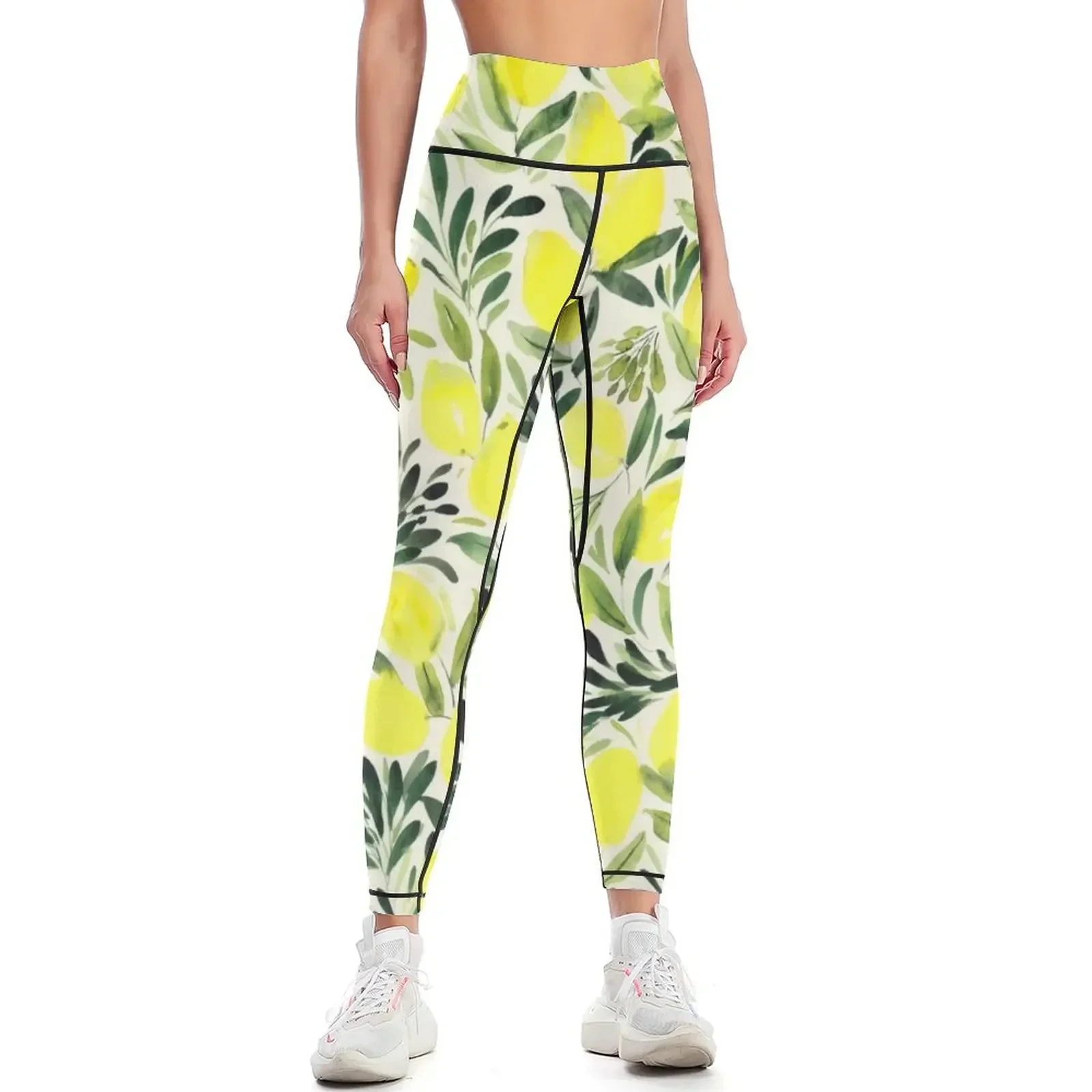 

Lemons watercolor on creme white Leggings sportswear woman gym 2025 Women's fitness Women's sports gym wear Womens Leggings