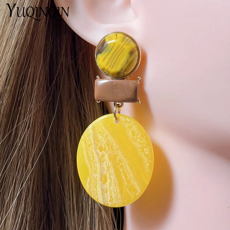 Trendy New Korean Big Drop Earrings For Women Fashion Jewelry Resin Geometric Long Earings Round Dangle Vintage Brincos Gift