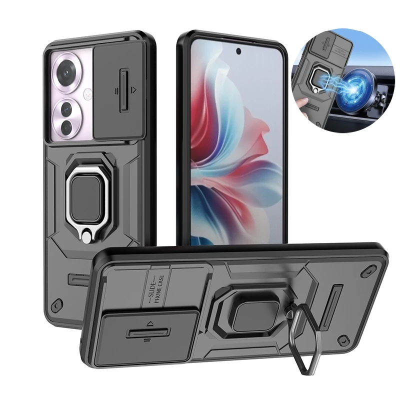 Funda For Oppo Reno11 F Case Slide Camera Protect Shockproof Armor Couqe For OPPO Reno 11F Reno11F 5G Magnetic Holder Ring Cover